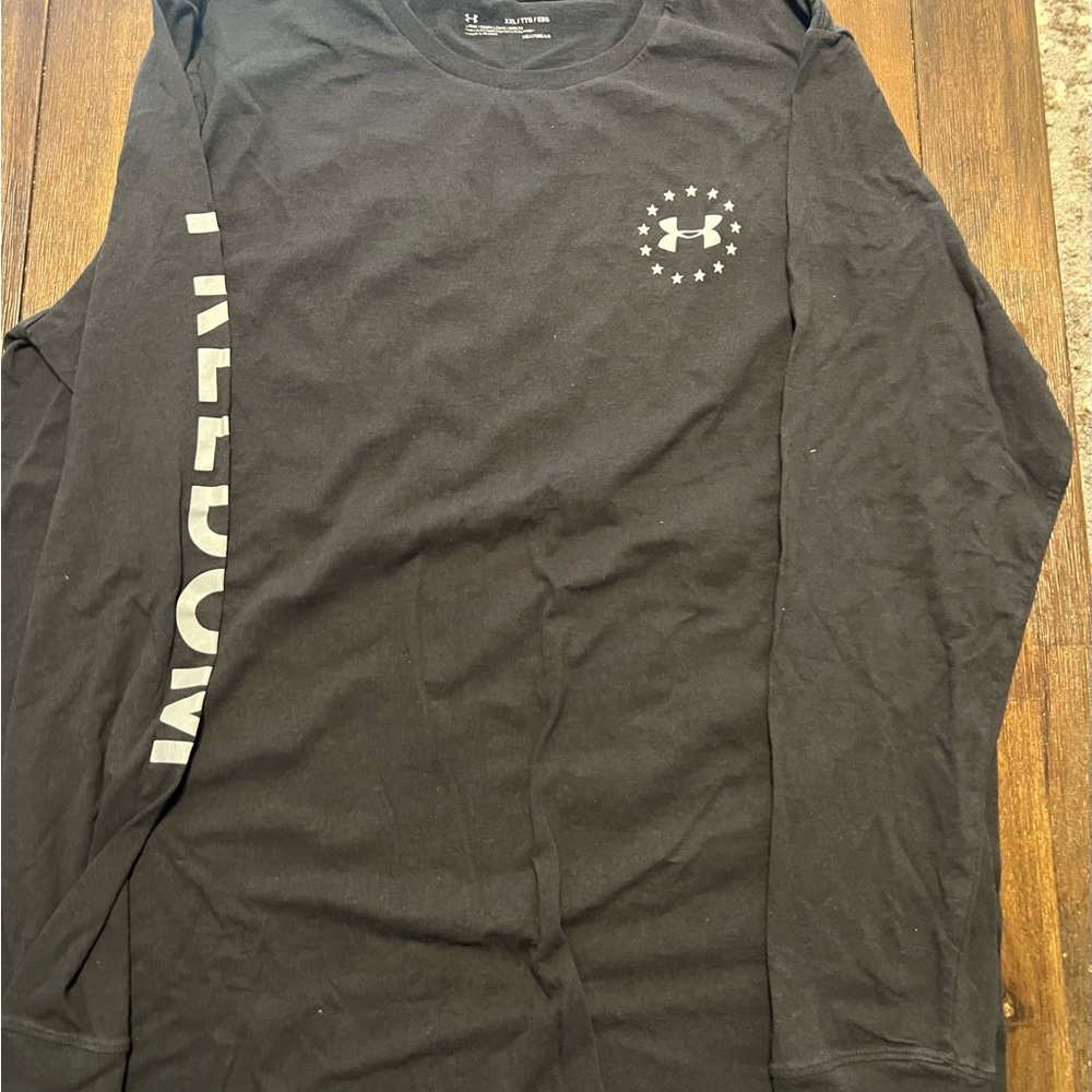 Under Armour Black Long Sleeve Tee with Logo and Vertical Text